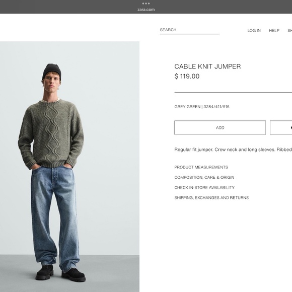 ZARA Men Cable Knit Sweater Gray Green SZ XL - Picture 16 of 16